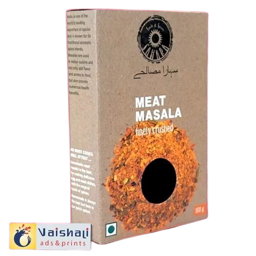 Meat Masala Packaging Box - Paper Material, Multi Color Printed Design | Suitable for Safe Storage and Presentation of Spices