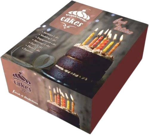 Printed Cake Packaging Box - Kraft Paper, 8x8x5 Inch, Multi Color | Rectangular Shape, 500 Gram Capacity, Printed Design