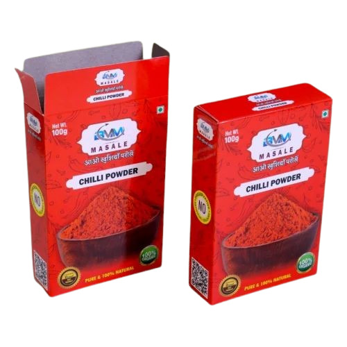 Red Chilli Powder Packaging Box - Paper Material, Multi Color Printed Design | Ideal for Storing & Preserving Spice Freshness