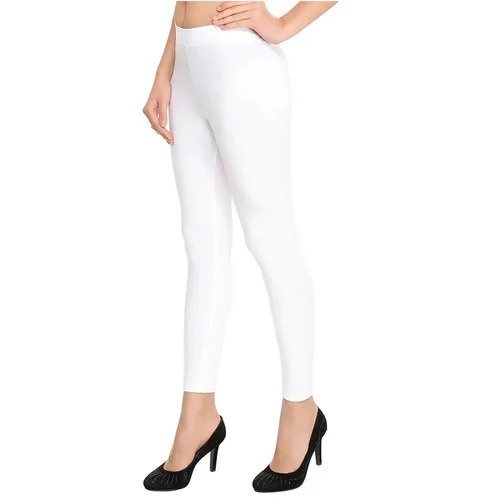 White Ankle Length Leggings - Cotton, All Size, White | Breathable, Washable, Regular Fit for Daily Wear, Hand Wash & Machine Wash