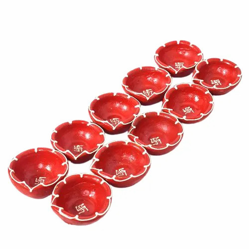 Coloured Diwali Terracotta Diya - Terracotta, Medium Size, Multicolor Finish | Set of 10, Fancy Round Shape, Polished Traditional Decoration