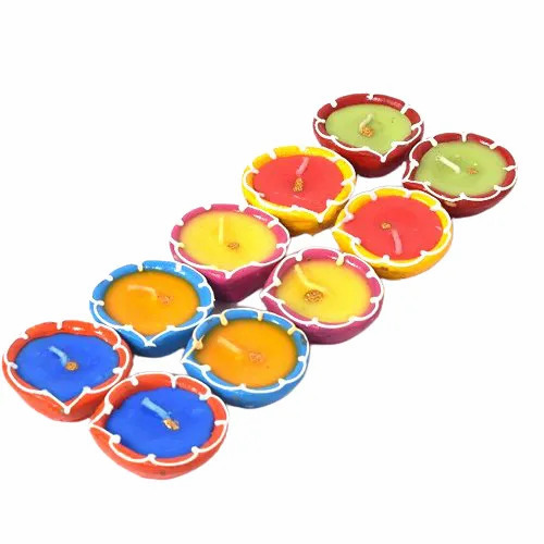 Diwali Terracotta Wax Diya - Terracotta, Medium Size, Multicolor, Fancy Finish, Round Shape, Set of 10 | Polished Surface for Traditional Decoration