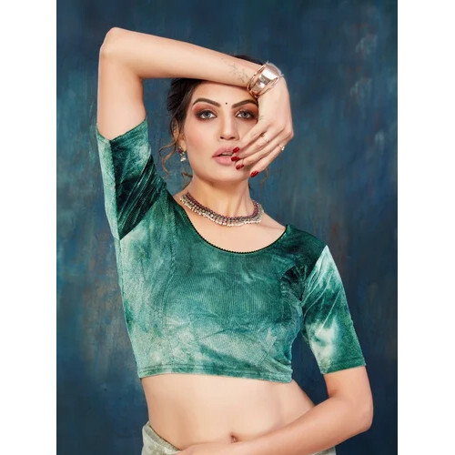 Ladies Green Velvet Blouse - Velvet Fabric, Size L, Elegant Green Color | Soft and Comfortable Fit, Stylish for Festive Party Wear, Machine Washable
