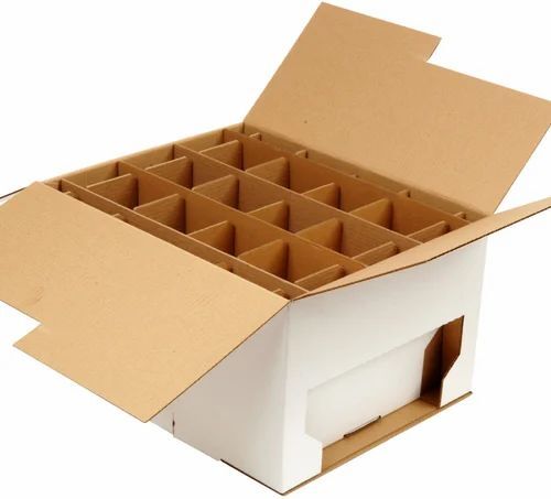 Partition Corrugated Box - Double Wall 5 Ply, Square Shape, Virgin Kraft Paper | White Color, Holds Up to 5 Kg, Ideal for Beverages