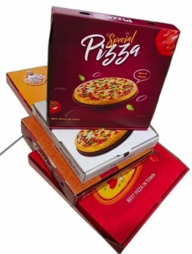 Pizza Packaging Box - Multi Color Printed Die Cut Square Corrugated Paper, Holds Up to 5 Kg - Lithography Offset Printing Design