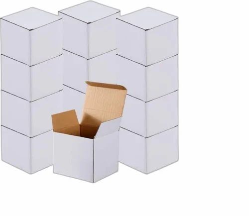 White Corrugated Packaging Box - Single Wall 3 Ply, Square Shape | Biodegradable, Disposable, Food Grade, Ideal for Electronic and Food Packaging