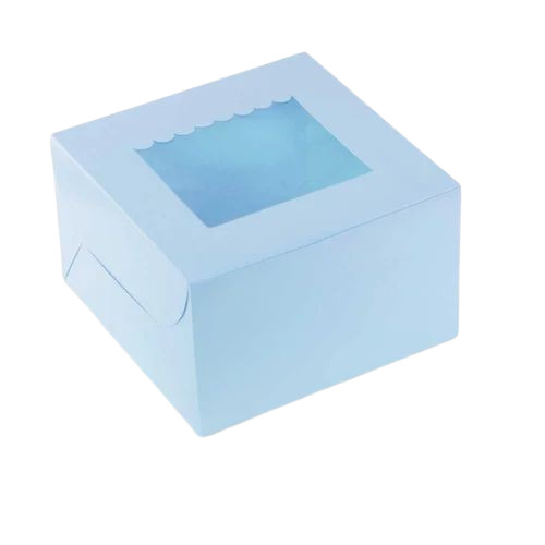 Window Cake Boxes - Paper, 6 X 10 X 4 Inch, Blue | Square Shape, Ideal for Elegant Cake Presentation, Plain Design