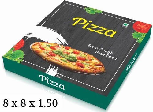 Corrugated Paper Pizza Packaging Box - 10X10X1.5 Inches, Multi Color, Square Shape, Double Wall 5 Ply | Ideal for Large Pizza Delivery
