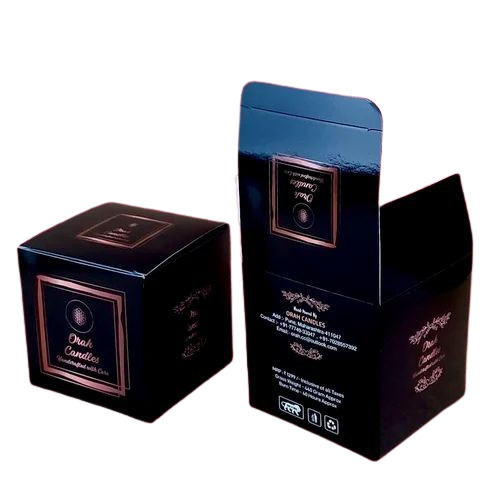 Candle Packaging Box - Biodegradable Lock Bottom Square Box, Black Bleached Kraft Paperboard, Moisture Proof, 270-350 GSM