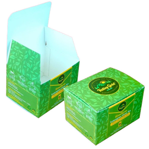 Tea Sachets Packaging Box - Bleached Kraft Paperboard, Rectangle Design, Multi Color, Litho-Laminated Finish, Embossed & Debossed, Moisture Proof, Biodegradable