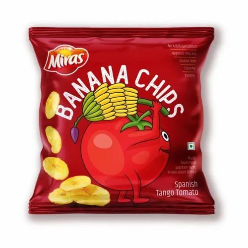 20g Miras Spanish Tango Tomato Banana Chips - Packet, FSSAI Certified, Fried Processing, Salty Taste, Shelf Life: 3 Months, Crispy Snack