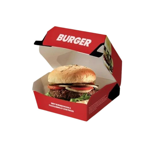 Burger Packaging Box - Cardboard Rectangle Multi Color | 1 Compartment Straight Tuck End Printed Design
