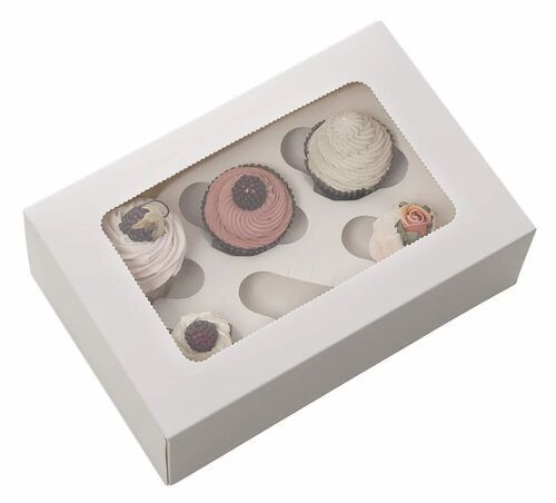 Cupcake Packaging Box - Paper Material 6 Partition Design | White Color Plain Style Ideal for Safe Transport and Presentation