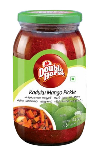 Double Horse Kaduku Mango Pickle - 400g Bottle, FSSAI Certified, Organic, Tasty & Healthy, Salty and Spicy Flavor, 12 Months Shelf Life
