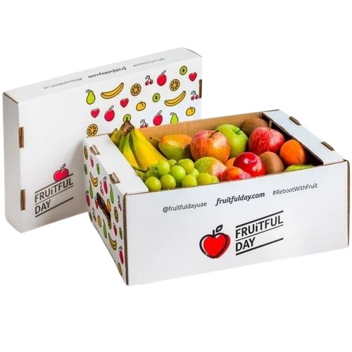 Fruit Packaging Boxes - Double Wall 5 Ply Paper, Rectangular Shape, White Color, Partly Recycled Liner, Termite Resistant, Moisture Proof, Laminated Coating