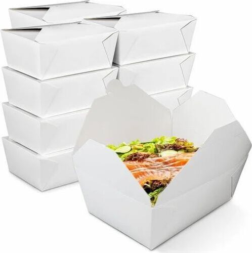 Paper Food Boxes - 1000 gm Capacity, 178x178x45 mm Size , White Rectangular Design with One Compartment for Efficient Food Packaging