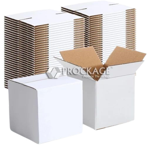 White Corrugated Packaging Box - 3 Ply, 4x4x4 Inches, Square Shape | Biodegradable Material, Fully Recycled, 5 Kg Weight Capacity, Type E Flute