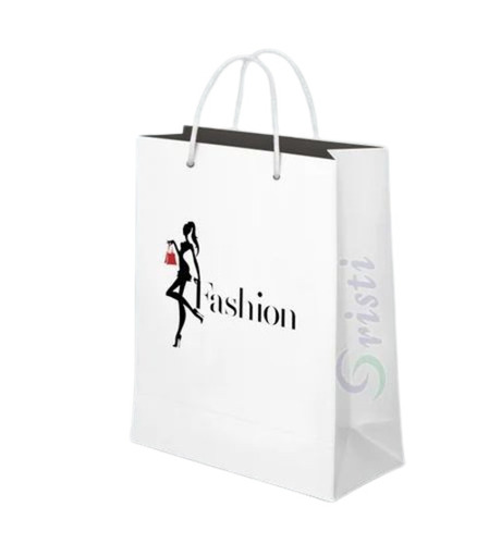 Printed Paper Bag - 200 GSM White, 5 Kg Capacity | Biodegradable, Moisture Proof, Recyclable, Rope Handle Style