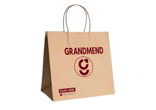 Printed Paper Carry Bags - Twisted Paper Handle, 11x9x9 Inch, Brown | Biodegradable, Moisture Proof, Recyclable, Printed Style