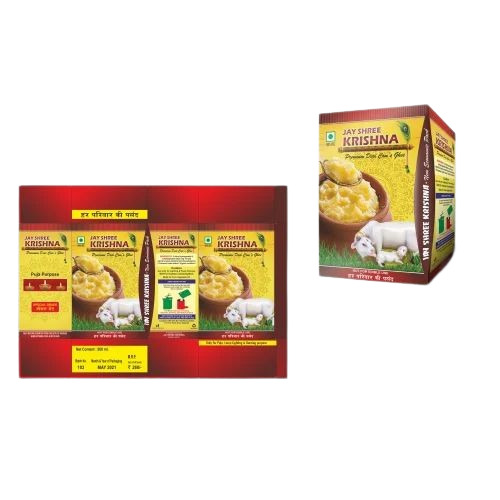 Ghee Packaging Box - PVC Laminated Paper, 4 x 6 x 2.75 Inch, Multi Color, Rectangular Shape, 150 GSM Thickness