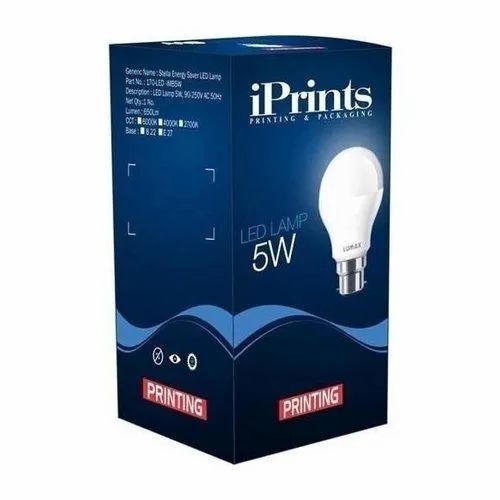 Led Bulb Packaging Box - Paper Material, 2.20 x 2.20 x 4 inch Size, Multi Color, Rectangular Shape, PVC Laminated Surface Coating