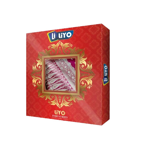 Saree Packaging Box - Cardboard, 6.5 x 3.5 x 2 Inch | Gloss Coated, Rectangular Shape, Printed Pattern, Vibrant Red Color