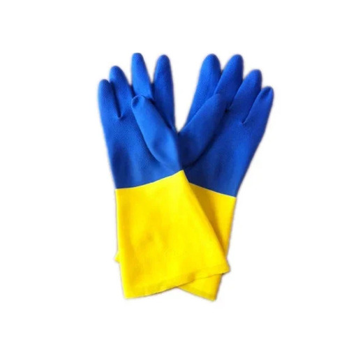 Industrial Safety Gloves - Nitrile Coated, Free Size, Full Fingered, 6-10 Inch Cuff Length, Yellow & Blue | Waterproof, Skin Friendly, Unisex Design