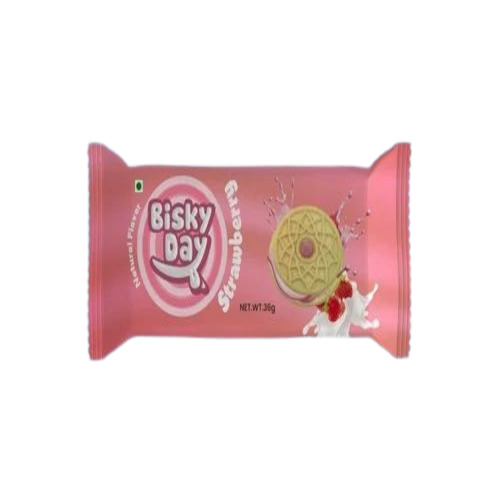 Strawberry Flavor Cream Biscuits - Round Shape, Soft Texture, Sweet Taste | Single Package, Perfect for Snacking Anytime