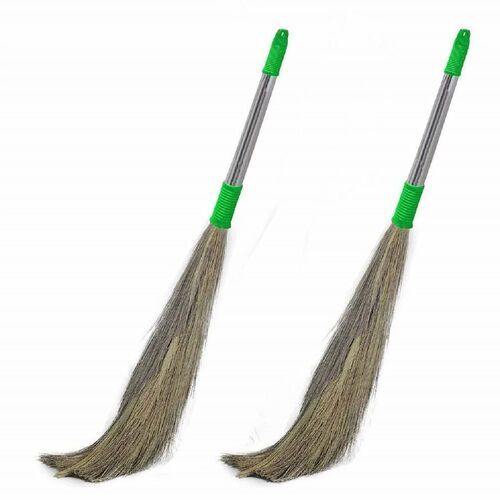 Steelo Grass Broom - Stainless Steel Handle, Dry Grass Head, Multicolor | Plastic, Good Quality, Home Use