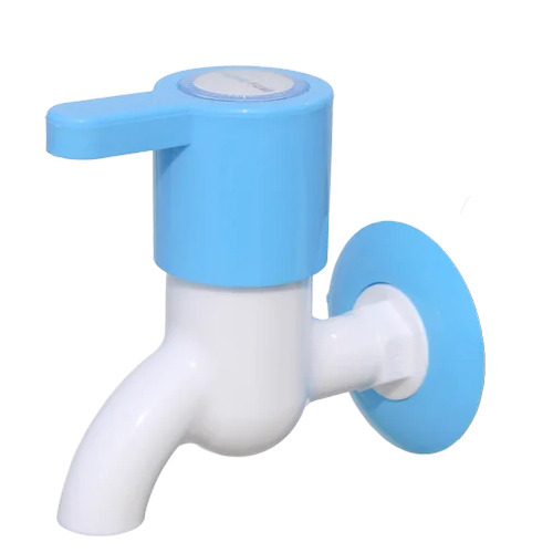 PTMT Water Bib Cock - PTMT, 15 mm, White Blue | Polished, Leak Proof, Wall Mounted, Corrosion Resistant