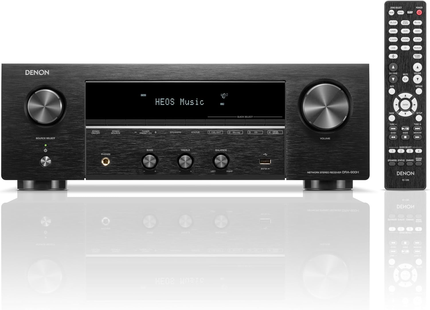 Denon Receiver DRA-900H - 2-Channel Stereo Network Receiver - 100W/Ch. Hi-Fi Amplification, Built-in HEOS, HDCP 2.3 Processing with ARC/eARC Support, Dolby Vision, HLG, Dynamic HDR