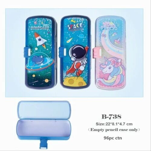 Glitter Printed Pencil Box - Plastic Rectangular Printed Pattern | Fancy School Use