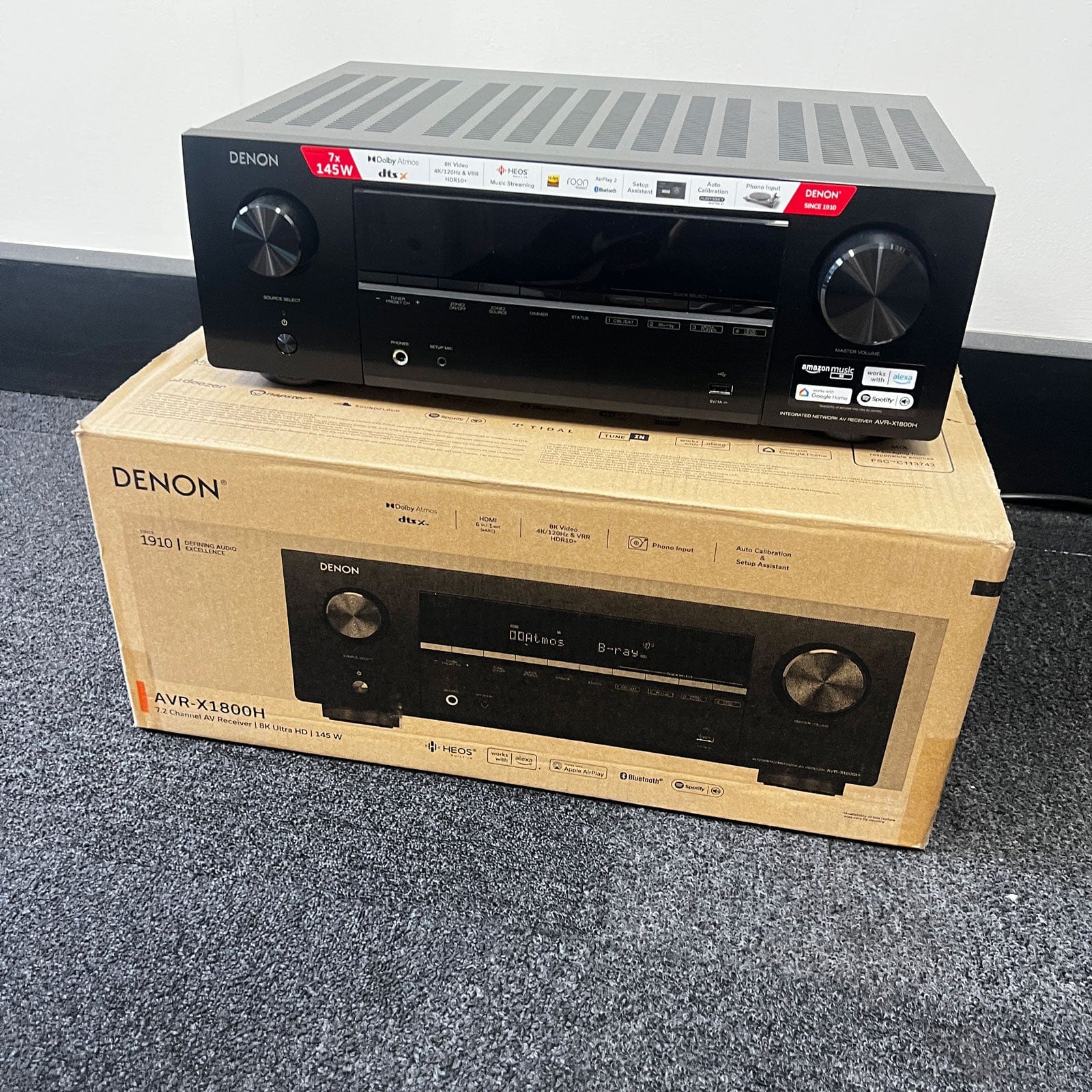 Denon AVR-X1800H 7.2 Channel AV Receiver - 80W/Channel, Wireless Streaming via Built-in HEOS, WiFi, & Bluetooth, Supports Dolby Vision, HDR10+, Dynamic HDR, and Home Automation Systems 
