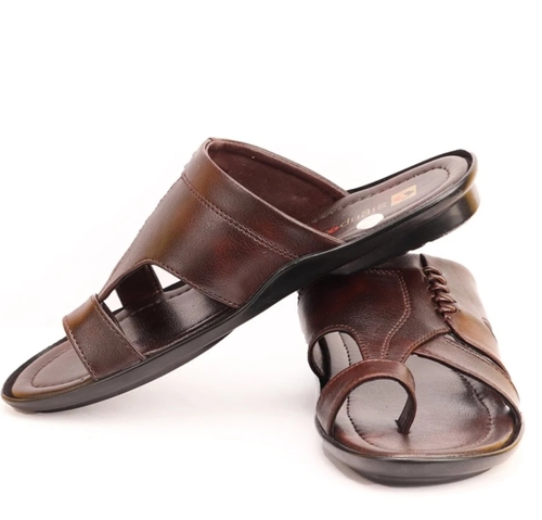 Pu Gents Slipper - PU Leather Brown | Slip-On Durable Sole Breathable Lining Lightweight