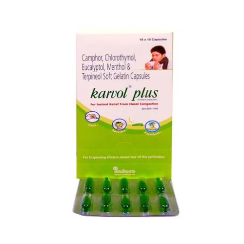 Karvol Plus Inhalation Capsules - Strip Packaging 18 Months Shelf Life | Menthol Camphor Eucalyptol Chlorothymol Terpineol Blend