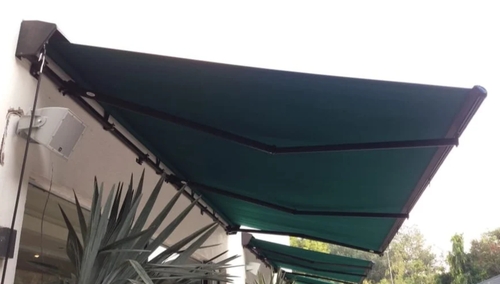Terrace Retractable Awning - Polyester Fabric, Aluminium Frame, Black | UV Protection, Motorized, Adjustable Angle, Wind Resistant, Space-Saving Design
