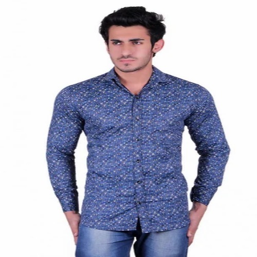 Men Printed Premium Cotton Shirt - Collar Style: Button Down