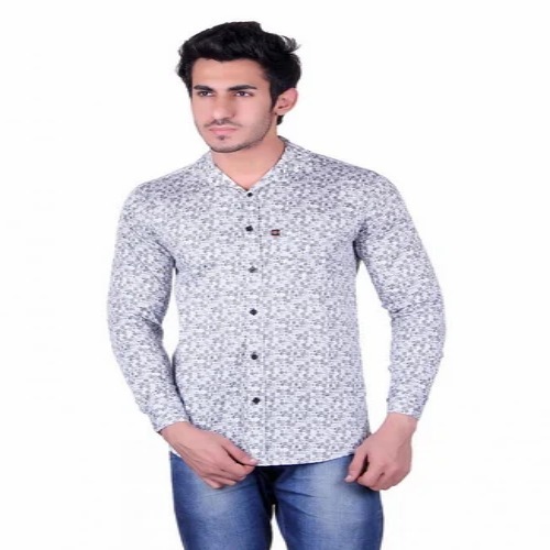 Men White Printed Shirt - Collar Style: Classic