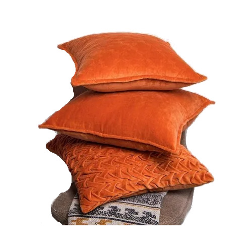 Velvet Cushion Cover - Cotton Velvet, Square, Orange | Quilted Squire Pattern, Dry Clean Only