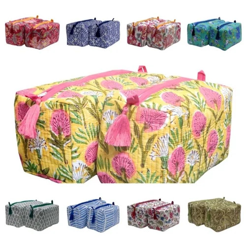 Zipper Printed Cotton Pouch