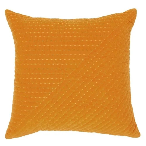 Handmade Kantha Cushion Cover - Velvet Fabric, 40x40 to 60x60 cm, Mustard Color, Square Shape