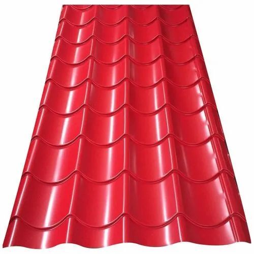 Tile Color Coated Roofing Sheet - Mild Steel, Customized Size, Red, 0.90mm Thickness | Plain Roof Tiles, Durable, Fine Finished