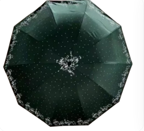 Printed Green Colour Umbrella - Polyester, Aluminium Shaft, Green | Foldable, Lightweight Frame, Wind-resistant, UV Protection, Automatic Open