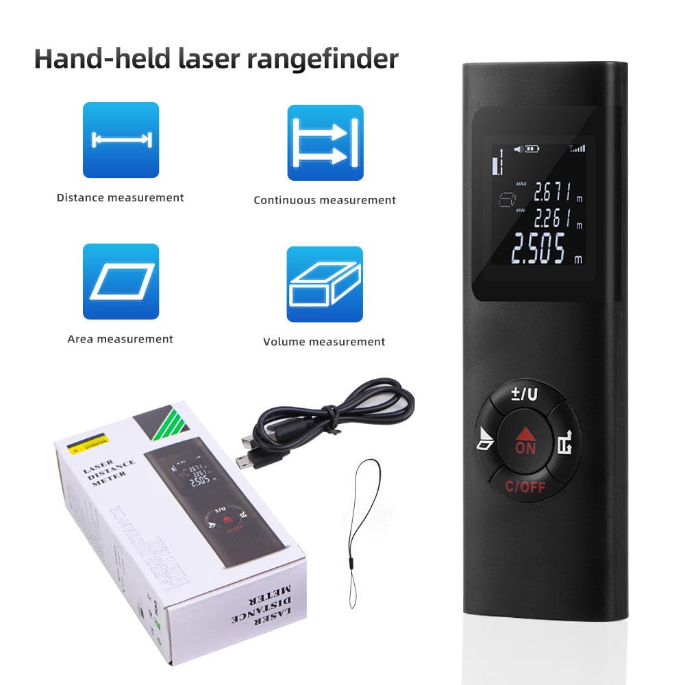 40m(131 Feet) Type-C Rechargeable Ultra Mini Compact Laser Distance Meter Range Finder Portable Digital Measuring Device