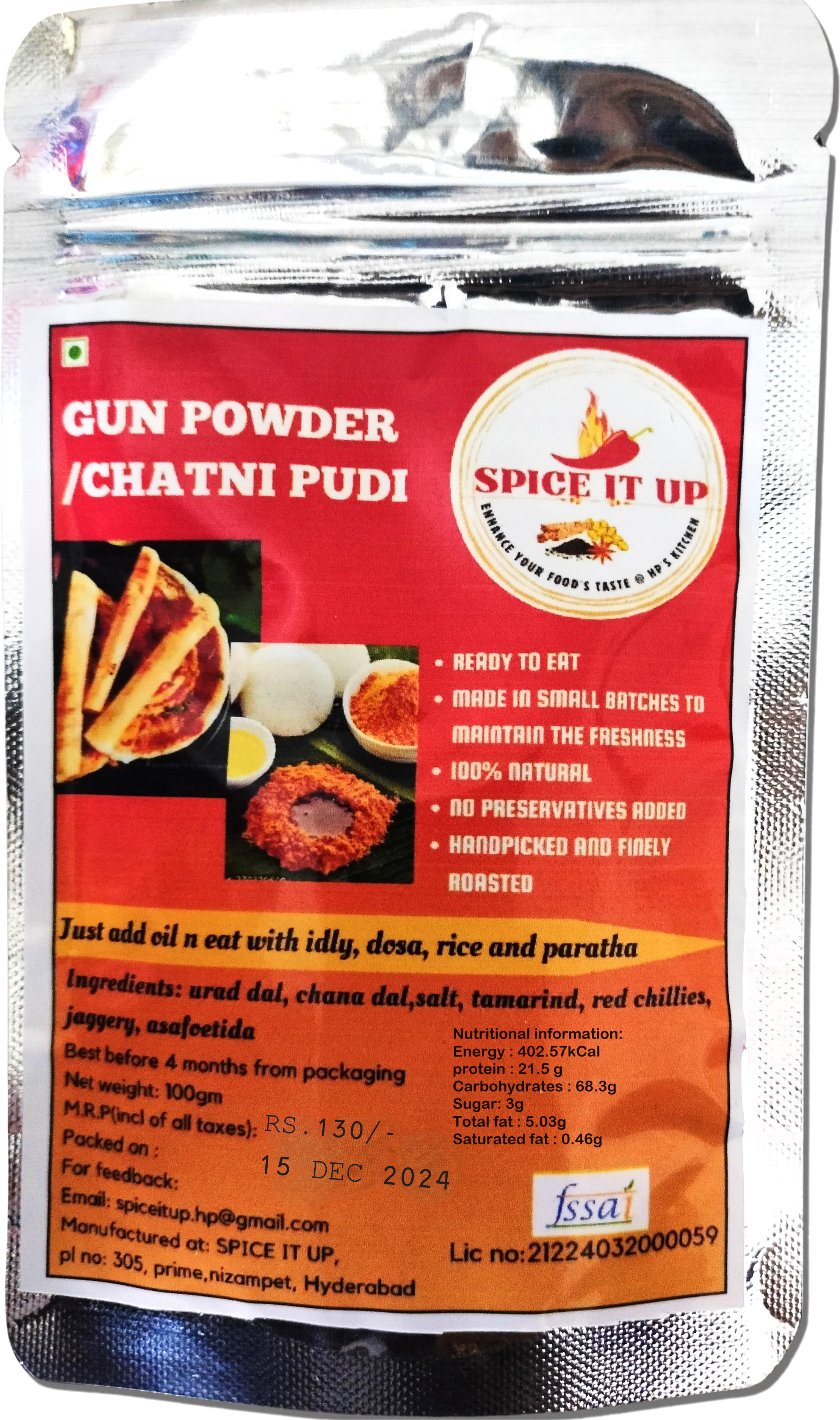 Madras Curry Powder Chatni Pudi 500 Gram Pack - Color: Natural