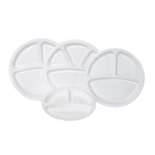 Disposable Plastic Plates - Plastic, 9-10 Inch, White, 4 Compartments, Heat Cold Leak Resistant, Lightweight, Eco-Friendly, Disposable