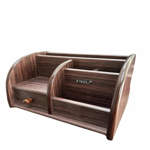 Wooden Office Pen Stand - Wood, 5x5 Inch, Brown | Modern Design, Home & Office Use, Gift Item