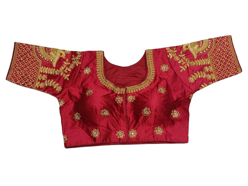 Ladies Zari Embroidered Blouse - Embroidered Silk, Multi-Color, Short Sleeves | Breathable, Comfortable, Washable