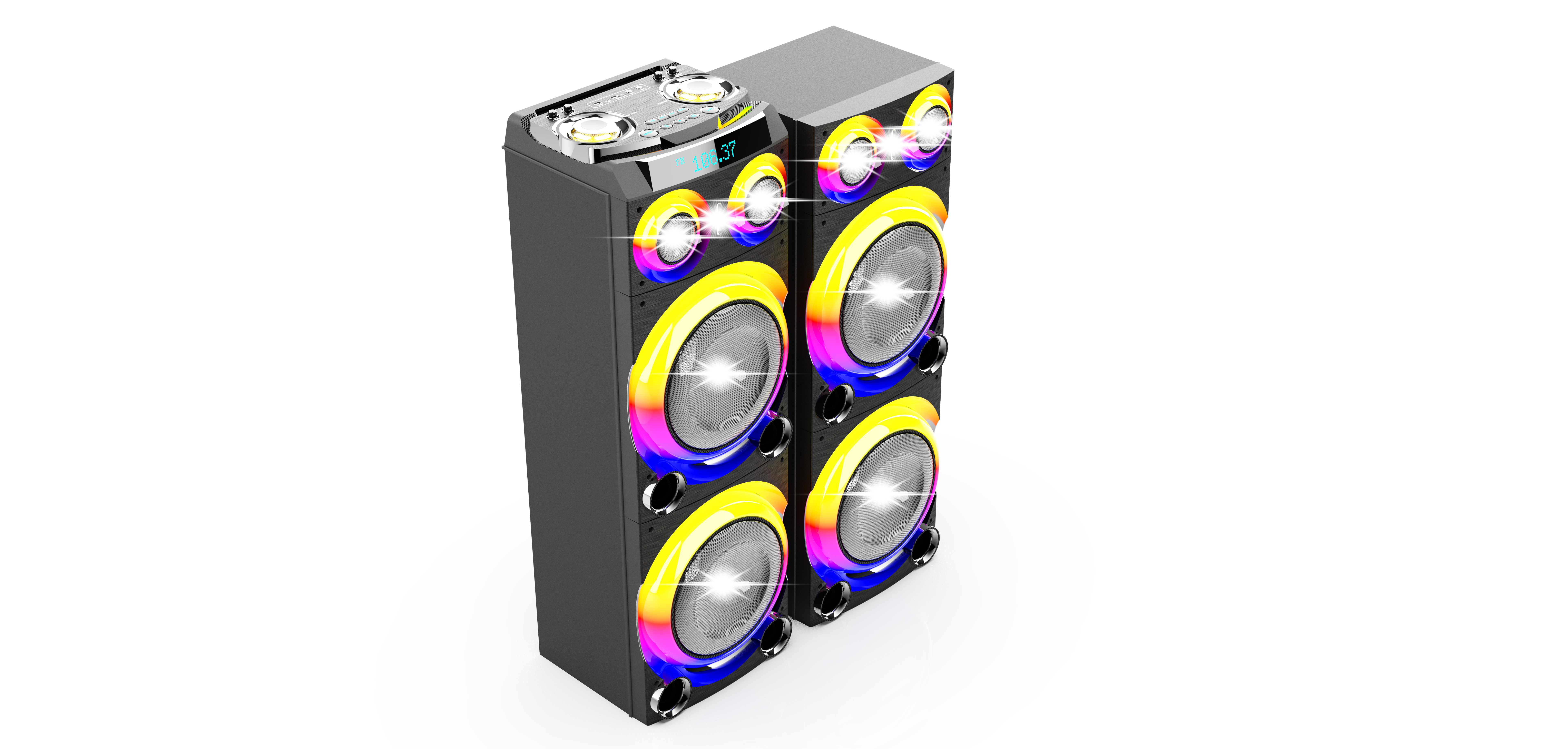 Dual 10' Party Speakers With Led Display Lights And Multifunctions 100w7