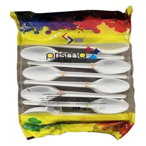 6 Inch Disposable Plastic Spoon - Plastic, 6 Inch, White | Plain, Lightweight, Machine Made, Packet Packaging